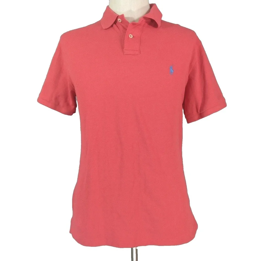 Polo Ralph Lauren Polo Shirt Men L Red Short Sleeve Solid Preppy Cotton Logo